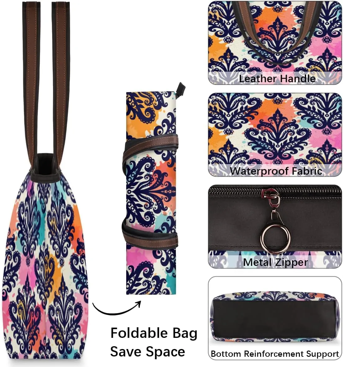 Tote Bag for Women with Zipper Large Capacity Top Handle Casual Shoulder Bag Handbag Reusable Shopping