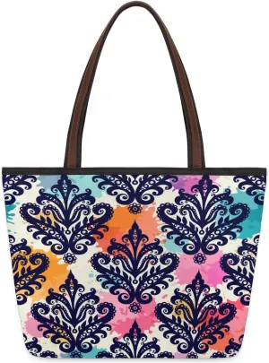 Tote Bag for Women with Zipper Large Capacity Top Handle Casual Shoulder Bag Handbag Reusable Shopping