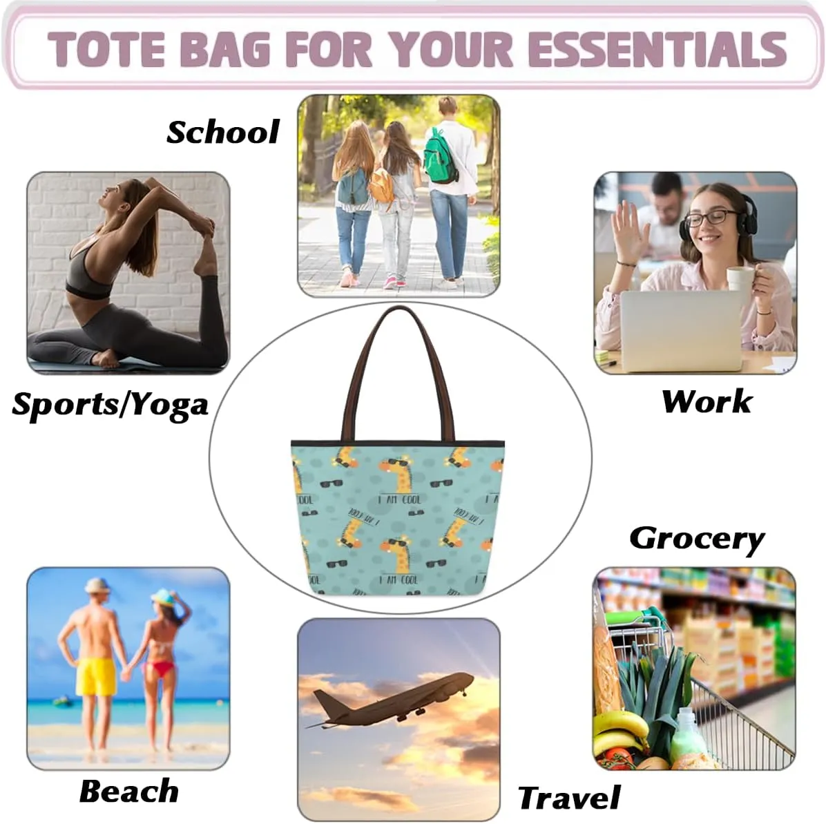 Tote Bag for Women with Zipper Large Capacity Top Handle Casual Shoulder Bag Handbag Reusable Shopping