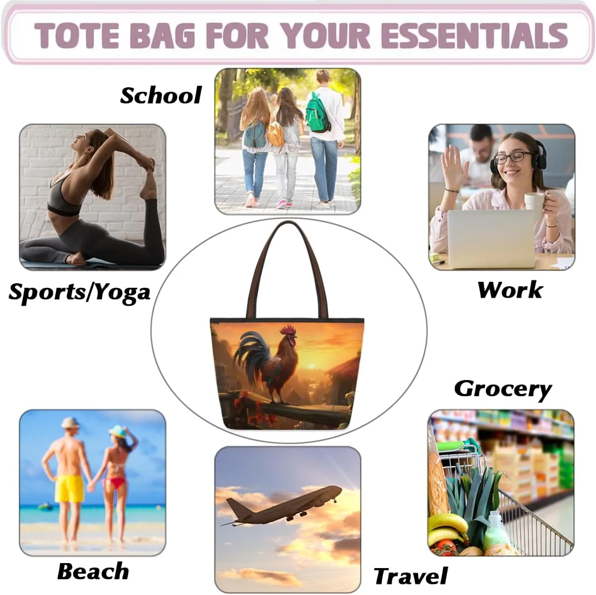 Tote Bag for Women with Zipper Large Capacity Top Handle Casual Shoulder Bag Handbag Reusable Shopping