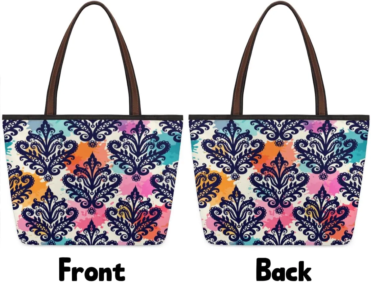 Tote Bag for Women with Zipper Large Capacity Top Handle Casual Shoulder Bag Handbag Reusable Shopping
