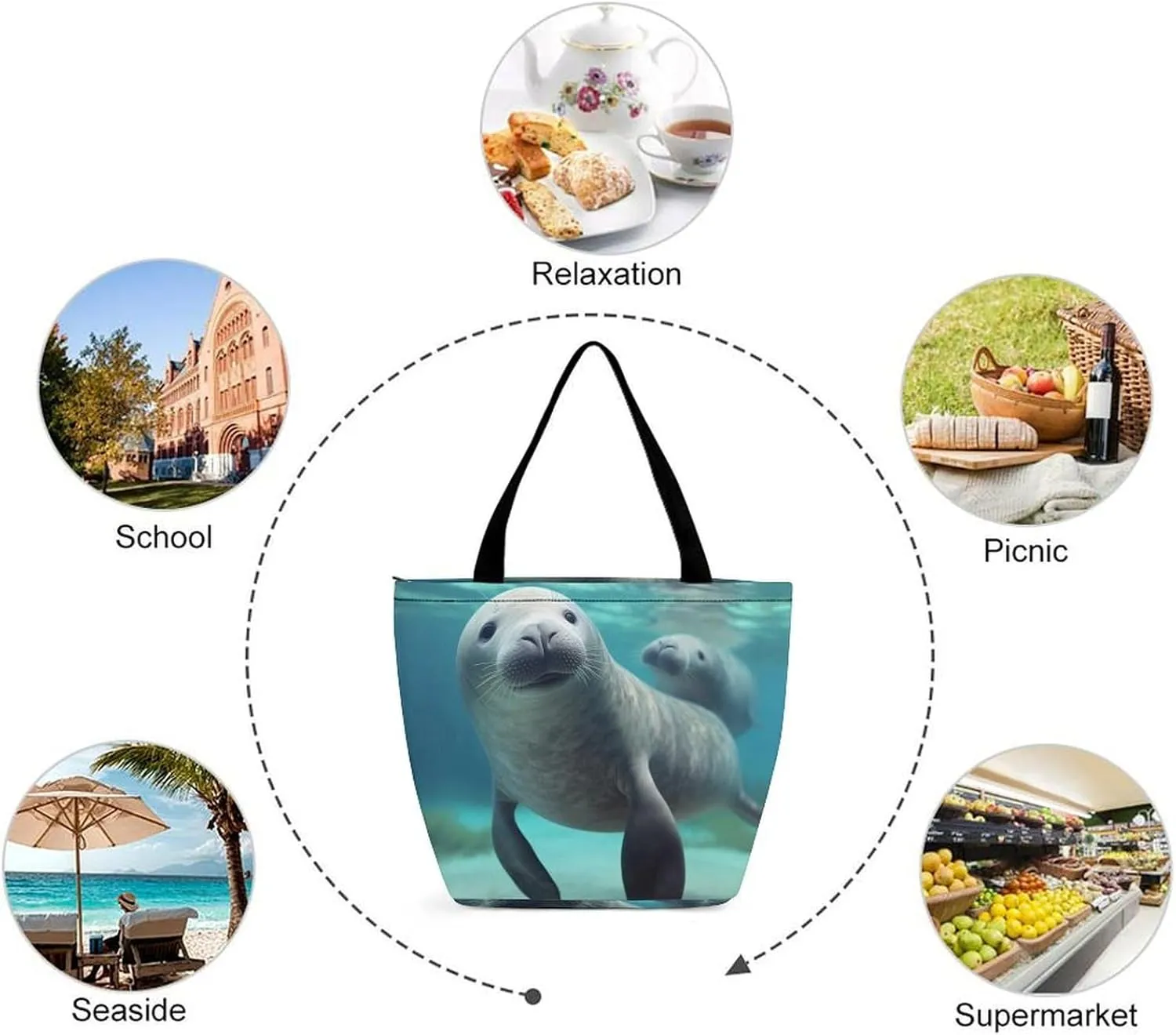 Tote Bag Reusable Grocery Bag Foldable Shopping Bag Extra Large Shoulder Bag Trick Or Treat Tote Bag for Work