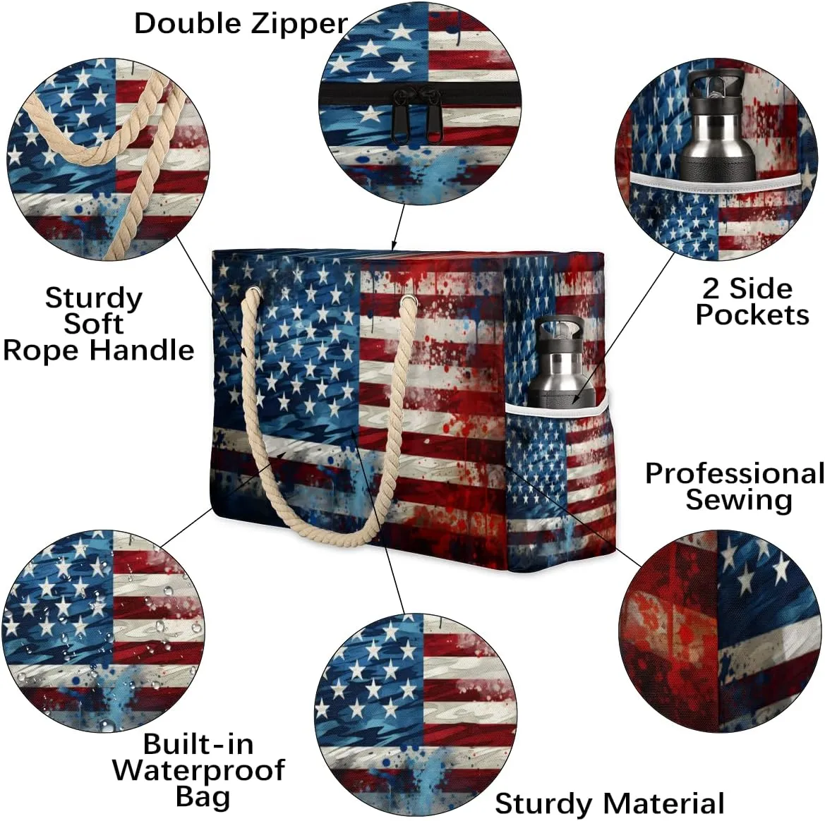 Tote Beach Bag for Women Large Zipper Beach Bags Waterproof Sandproof Gym Swim Pool Travel Bag