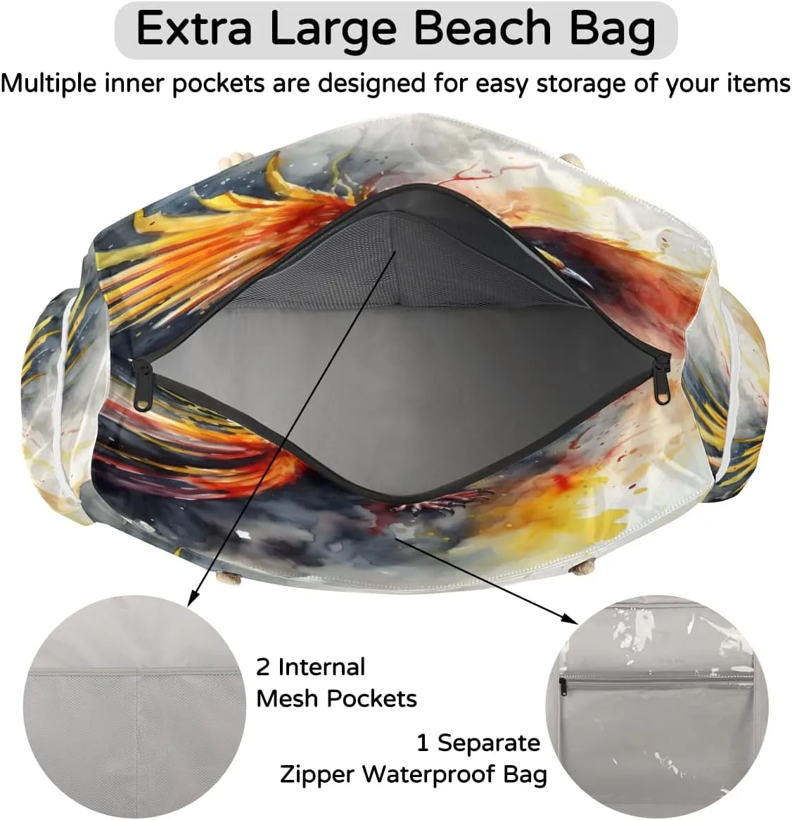Tote Beach Bag for Women Large Zipper Beach Bags Waterproof Sandproof Gym Swim Pool Travel Bag