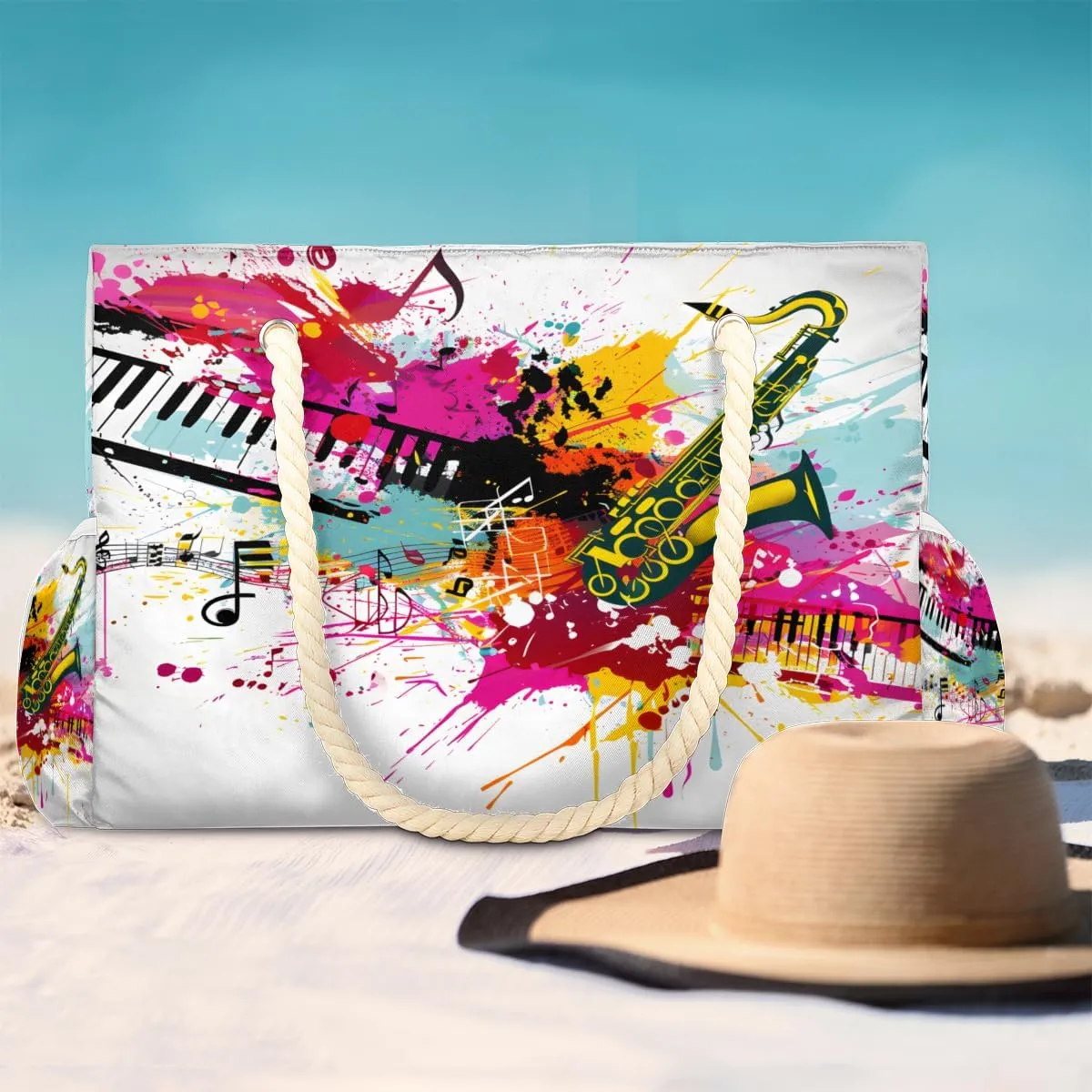 Tote Beach Bag for Women Large Zipper Beach Bags Waterproof Sandproof Lighthouse Gym Swim Pool Travel Bag