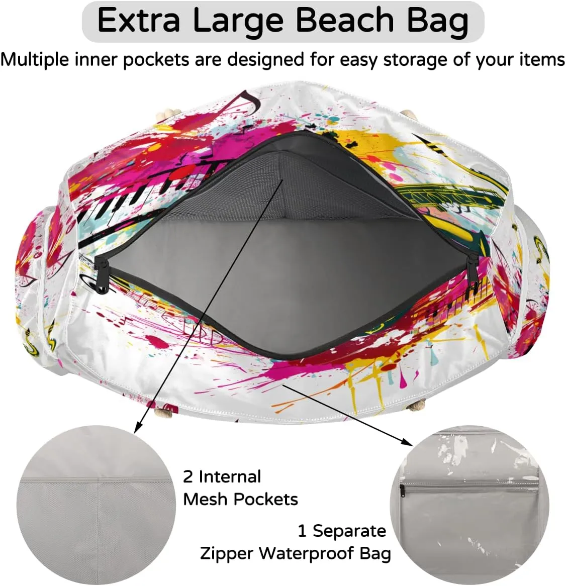 Tote Beach Bag for Women Large Zipper Beach Bags Waterproof Sandproof Lighthouse Gym Swim Pool Travel Bag