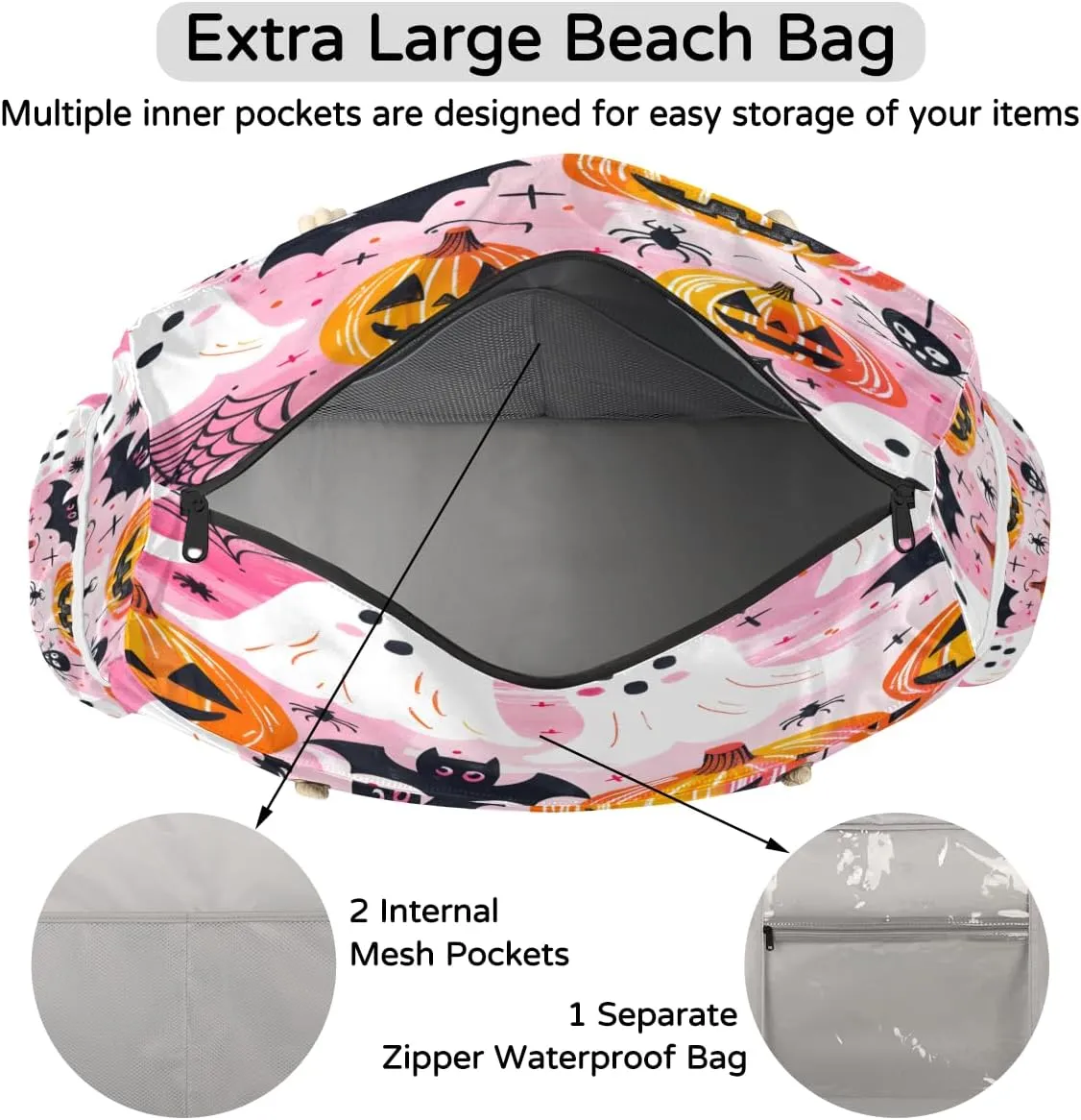 Tote Beach Bag for Women Large Zipper Beach Bags Waterproof Sandproof Lighthouse Gym Swim Pool Travel Bag