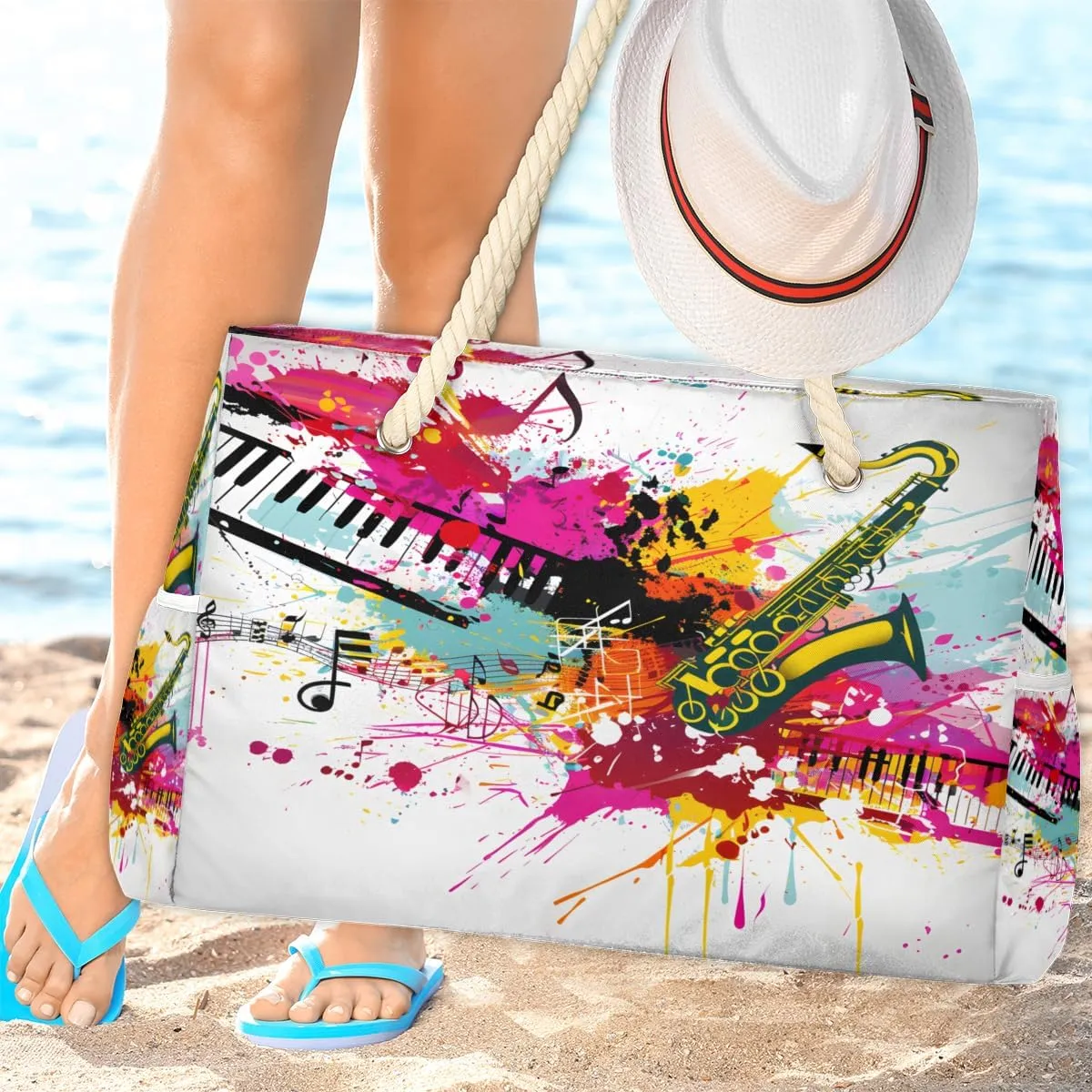 Tote Beach Bag for Women Large Zipper Beach Bags Waterproof Sandproof Lighthouse Gym Swim Pool Travel Bag