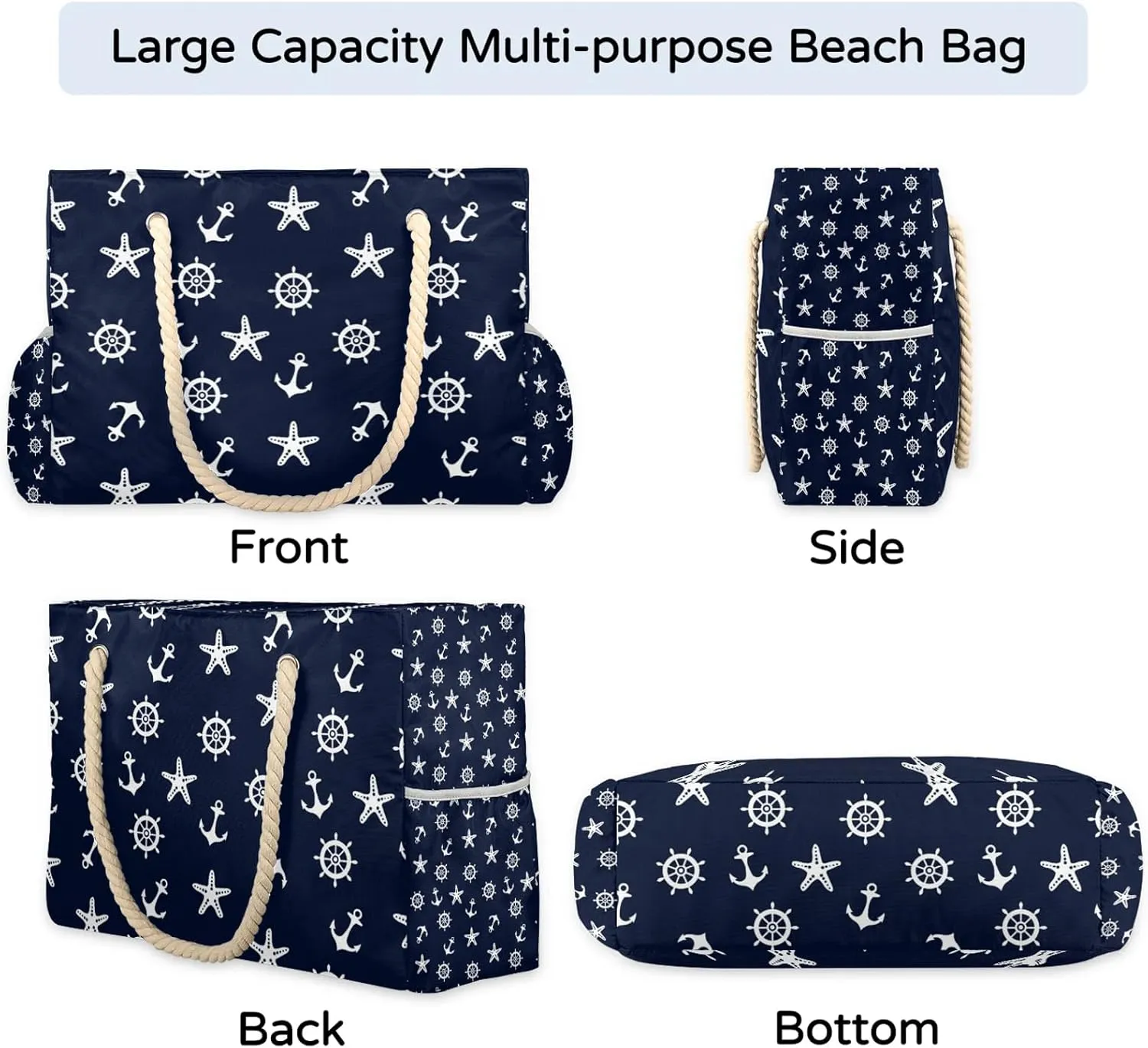 Tote Beach Bag for Women with Zipper Large Waterproof Sandproof Swim Pool Bag