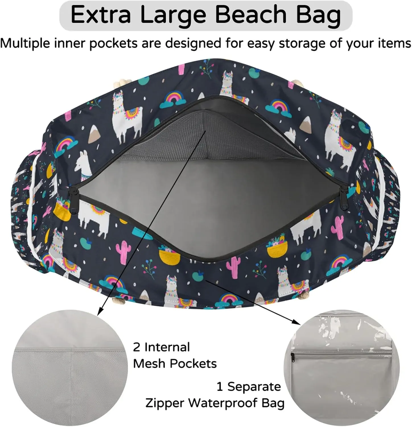 Tote Beach Bag for Women with Zipper Large Waterproof Sandproof Swim Pool Bag