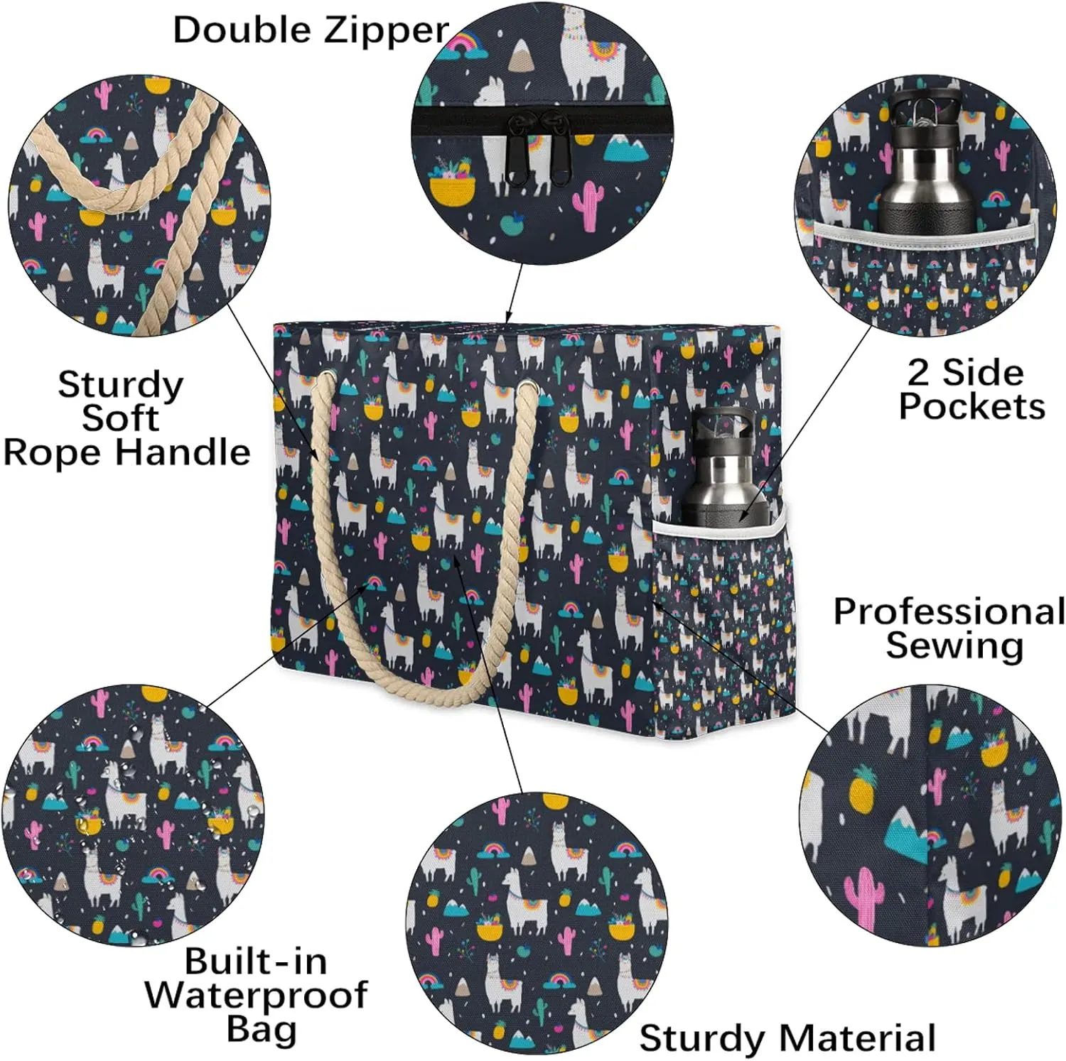 Tote Beach Bag for Women with Zipper Large Waterproof Sandproof Swim Pool Bag