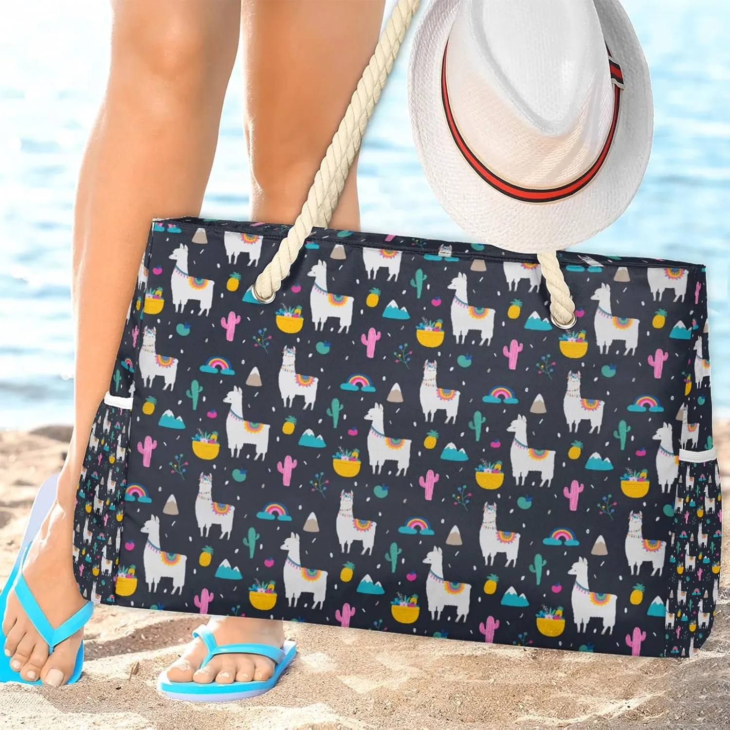 Tote Beach Bag for Women with Zipper Large Waterproof Sandproof Swim Pool Bag