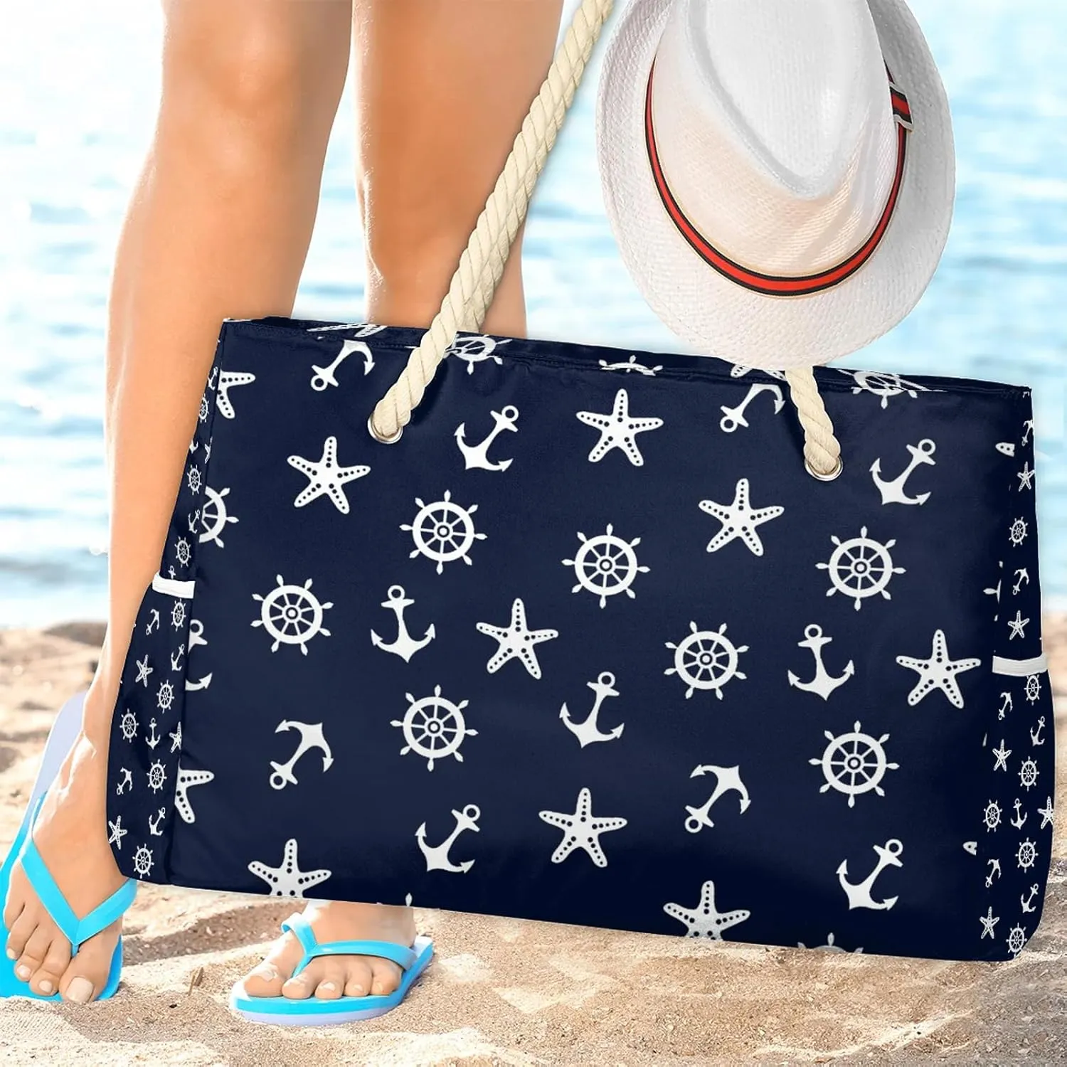 Tote Beach Bag for Women with Zipper Large Waterproof Sandproof Swim Pool Bag