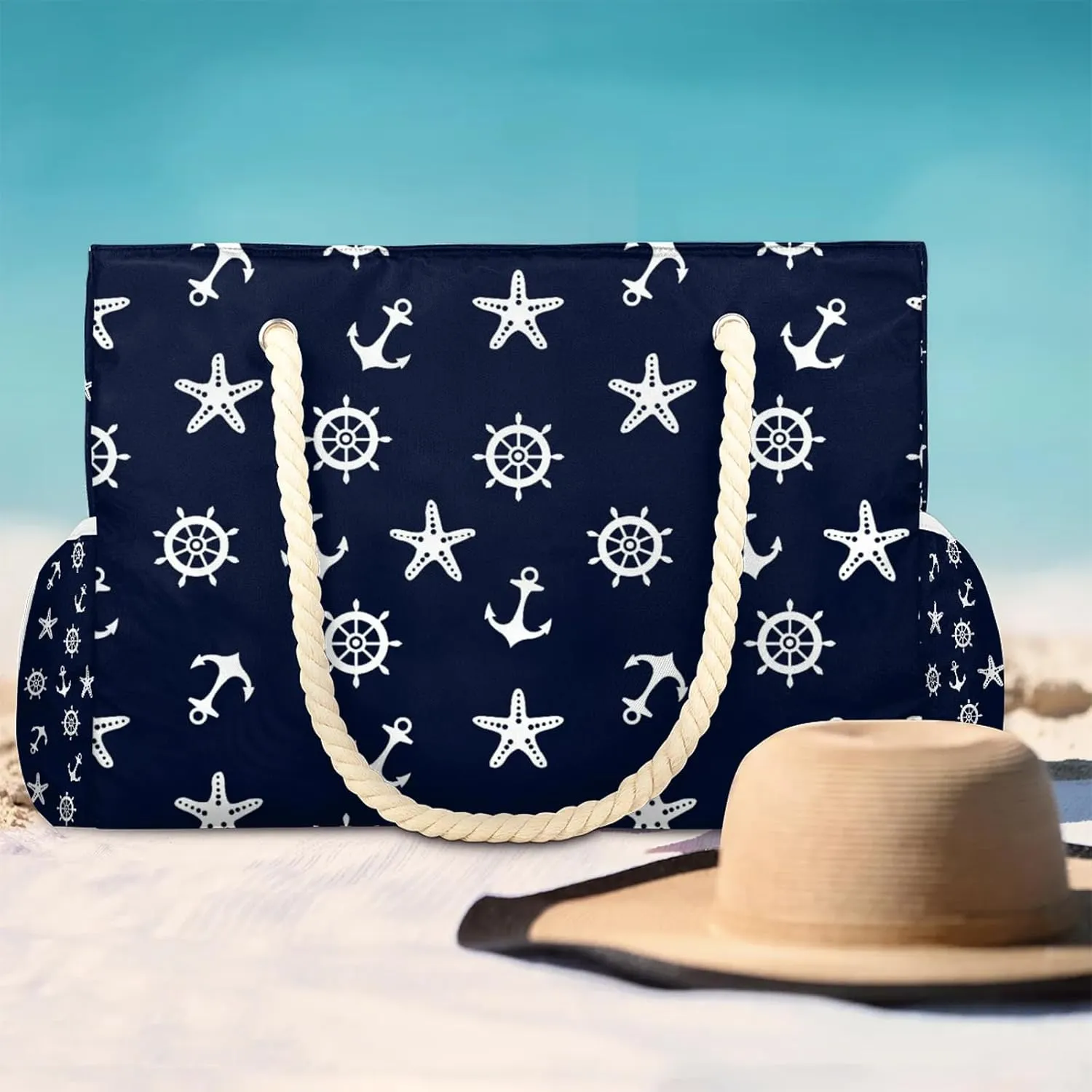 Tote Beach Bag for Women with Zipper Large Waterproof Sandproof Swim Pool Bag
