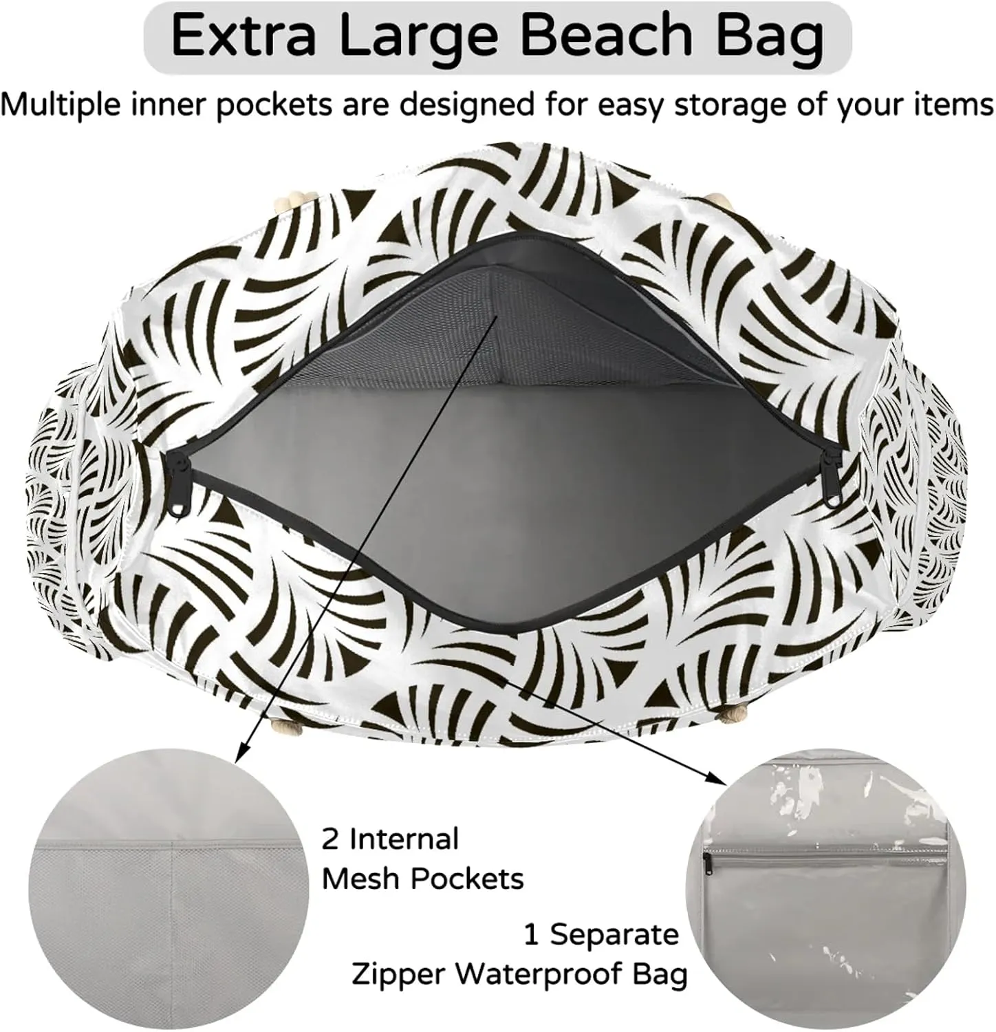 Tote Beach Bag for Women with Zipper Modern Large Waterproof Sandproof Swim Pool Bag
