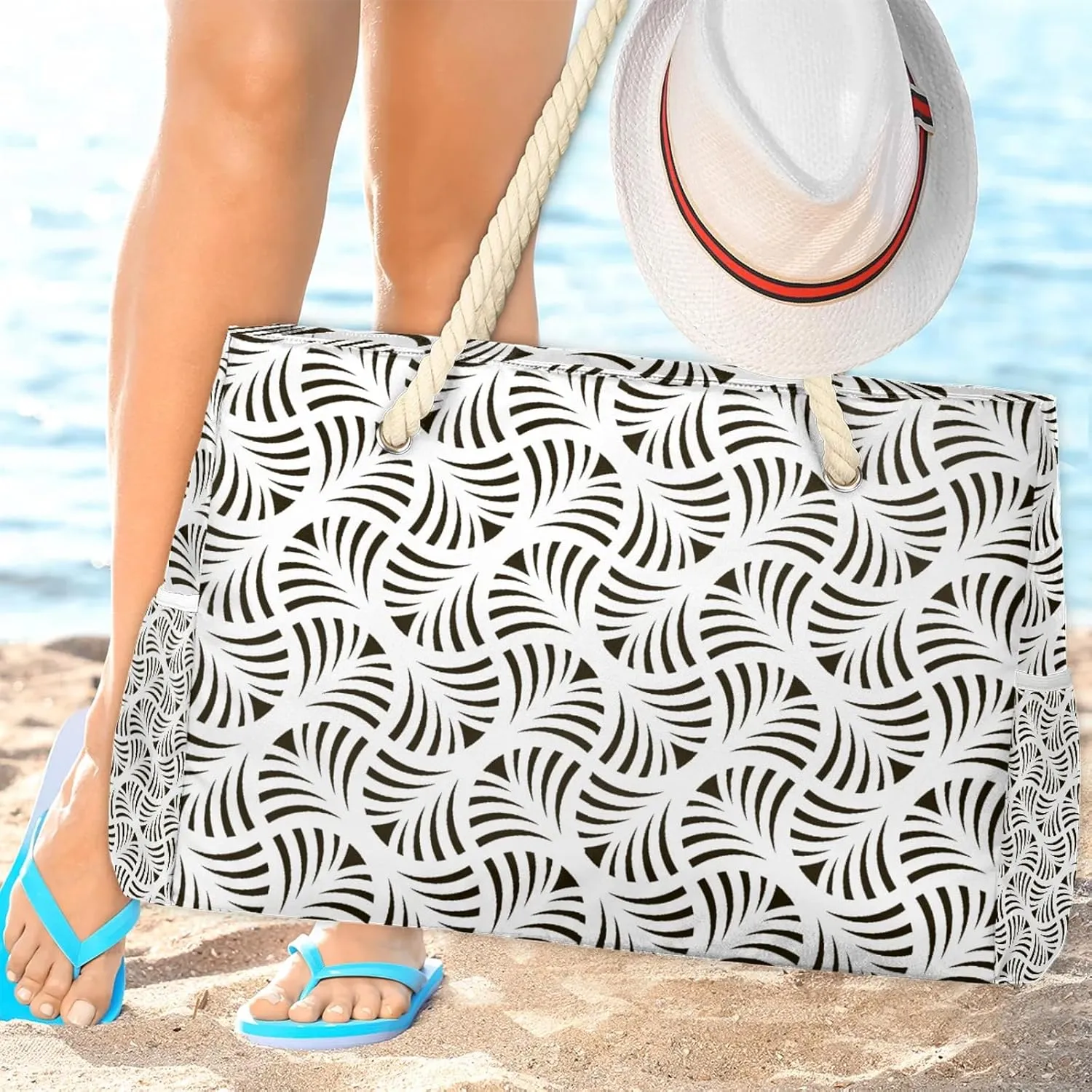Tote Beach Bag for Women with Zipper Modern Large Waterproof Sandproof Swim Pool Bag