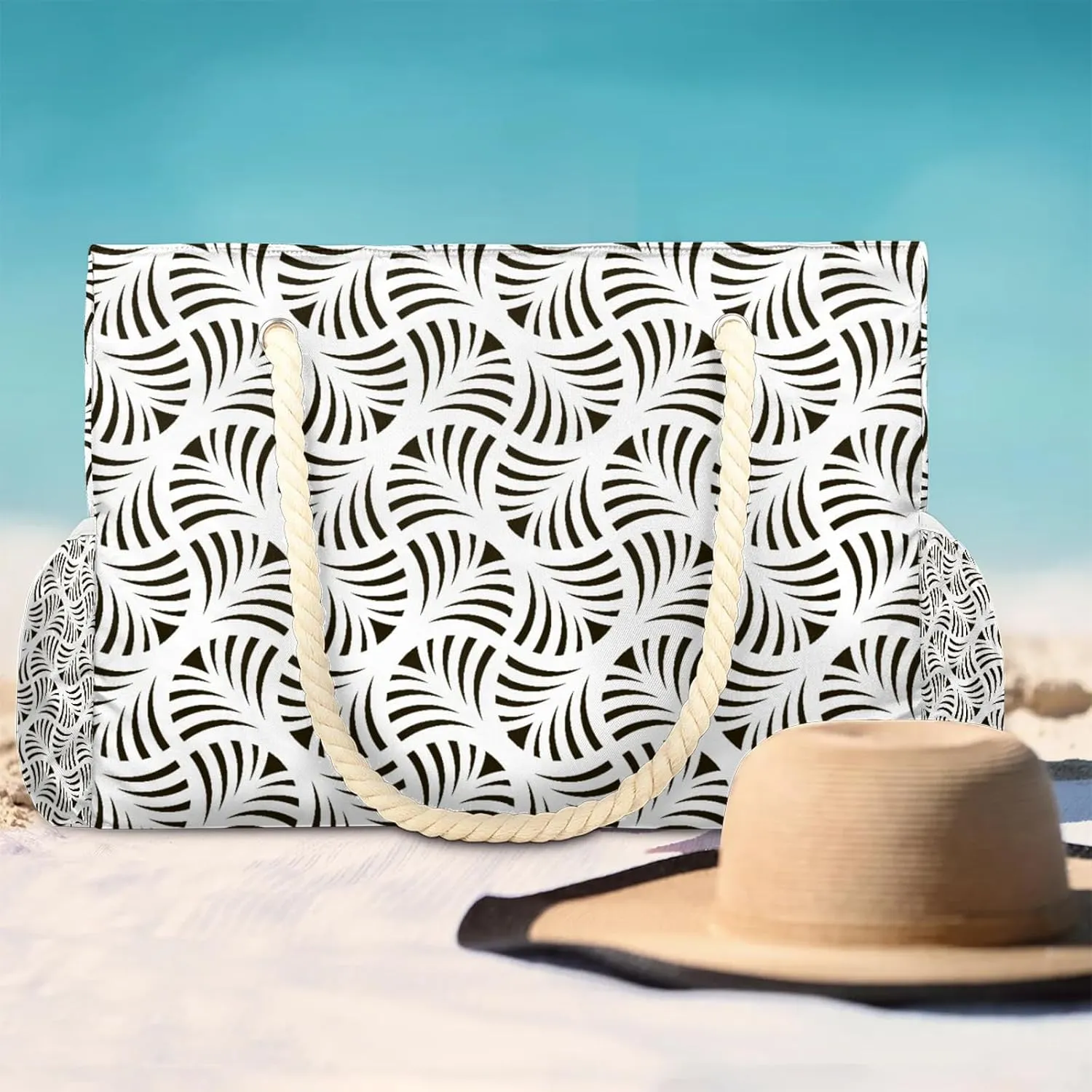 Tote Beach Bag for Women with Zipper Modern Large Waterproof Sandproof Swim Pool Bag