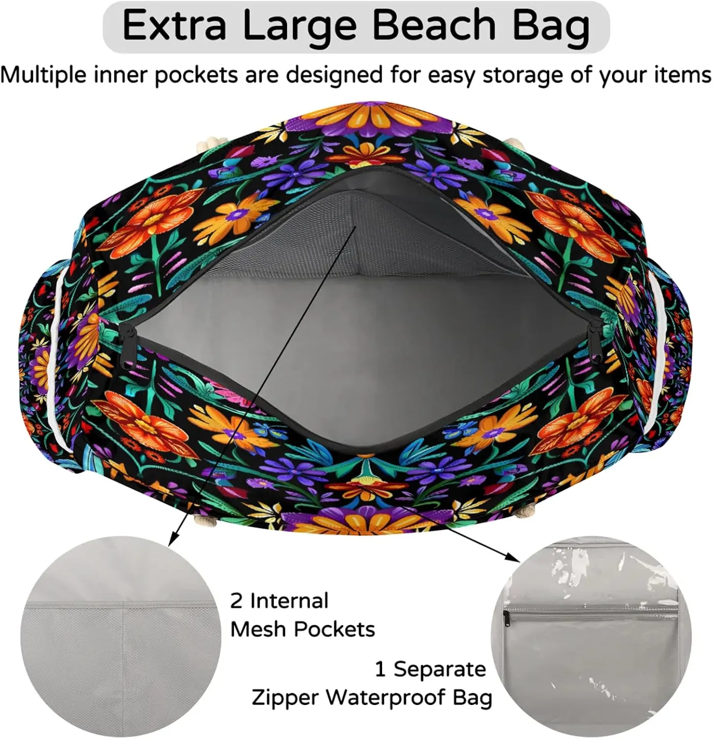 Tote Beach Bags for Women with Zipper Large Waterproof Sandproof Swim Pool Gym Travel Bag