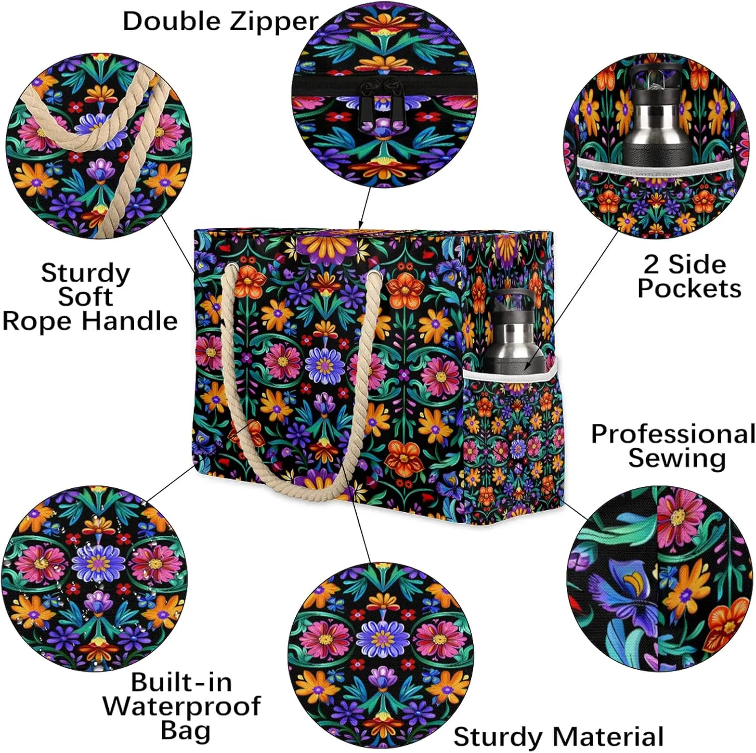 Tote Beach Bags for Women with Zipper Large Waterproof Sandproof Swim Pool Gym Travel Bag