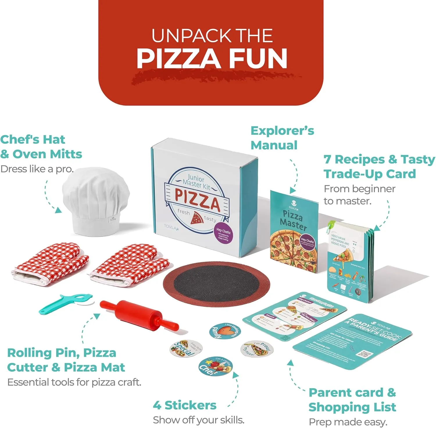 Tovla Jr. Ultimate Real Pizza Cooking Kit for Kids – Fun DIY Baking Set, STEM Activity for Ages 4 , Visual Learning Pizza Tools, Great Gift for Young Chefs