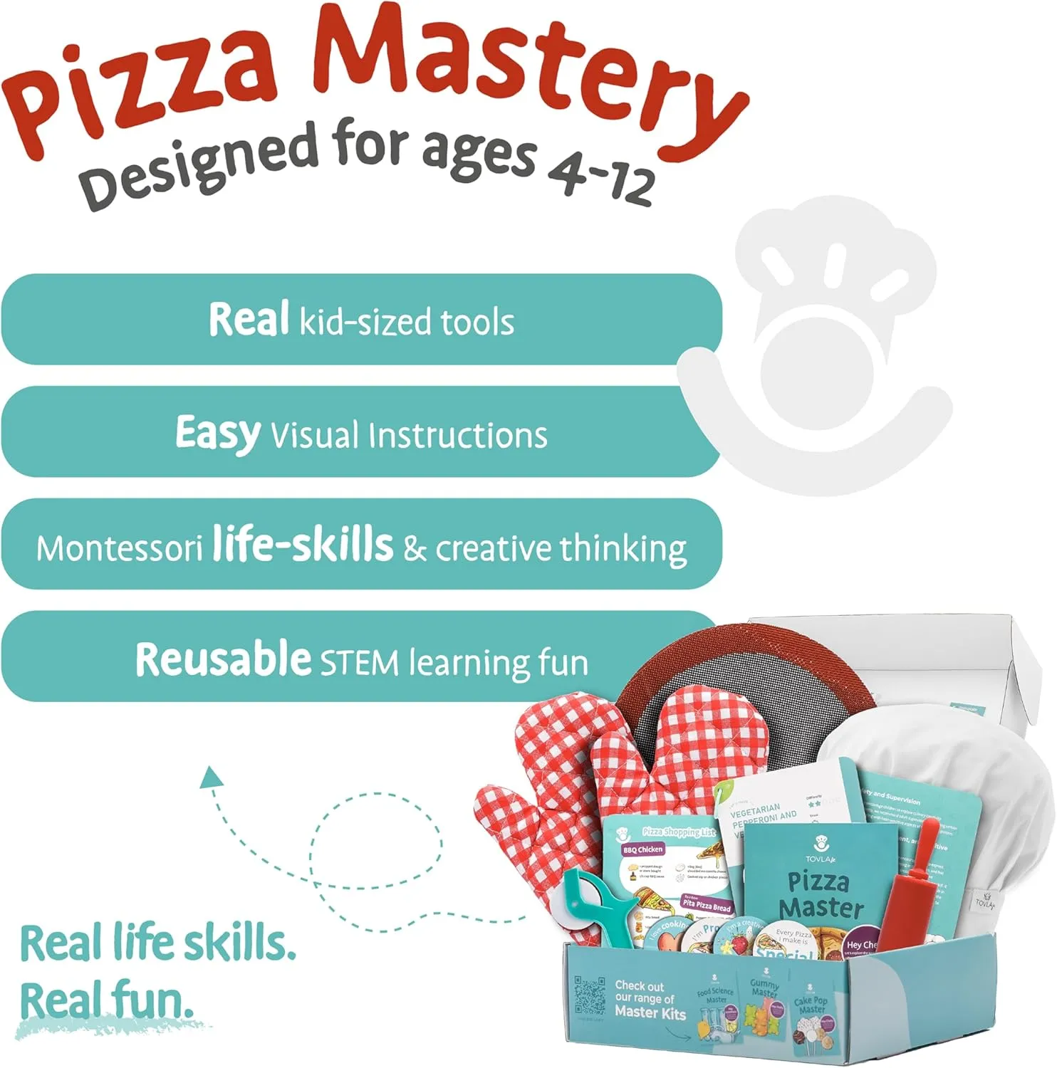Tovla Jr. Ultimate Real Pizza Cooking Kit for Kids – Fun DIY Baking Set, STEM Activity for Ages 4 , Visual Learning Pizza Tools, Great Gift for Young Chefs