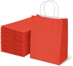 TOWRAP Red Gift Bags 25Pcs - Medium Kraft Paper With Handles 8x4.25x10.5 Inch - Bulk Shopping, Party, Retail, Merchandise, Favor