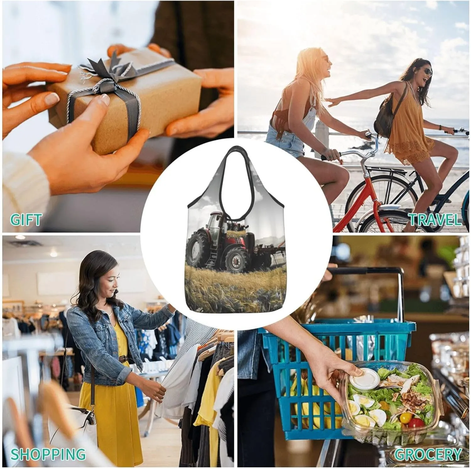 Tractor Agriculture Quiet Printed Portable Shopping Bag - Reusable Shopping Bag, Casual Shoulder Bag for Daily Use