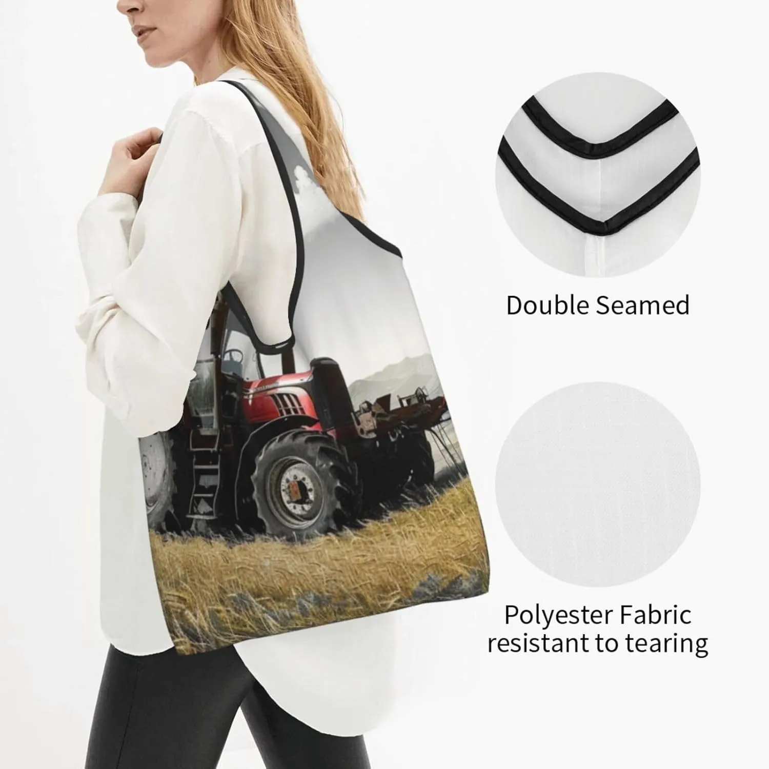 Tractor Agriculture Quiet Printed Portable Shopping Bag - Reusable Shopping Bag, Casual Shoulder Bag for Daily Use