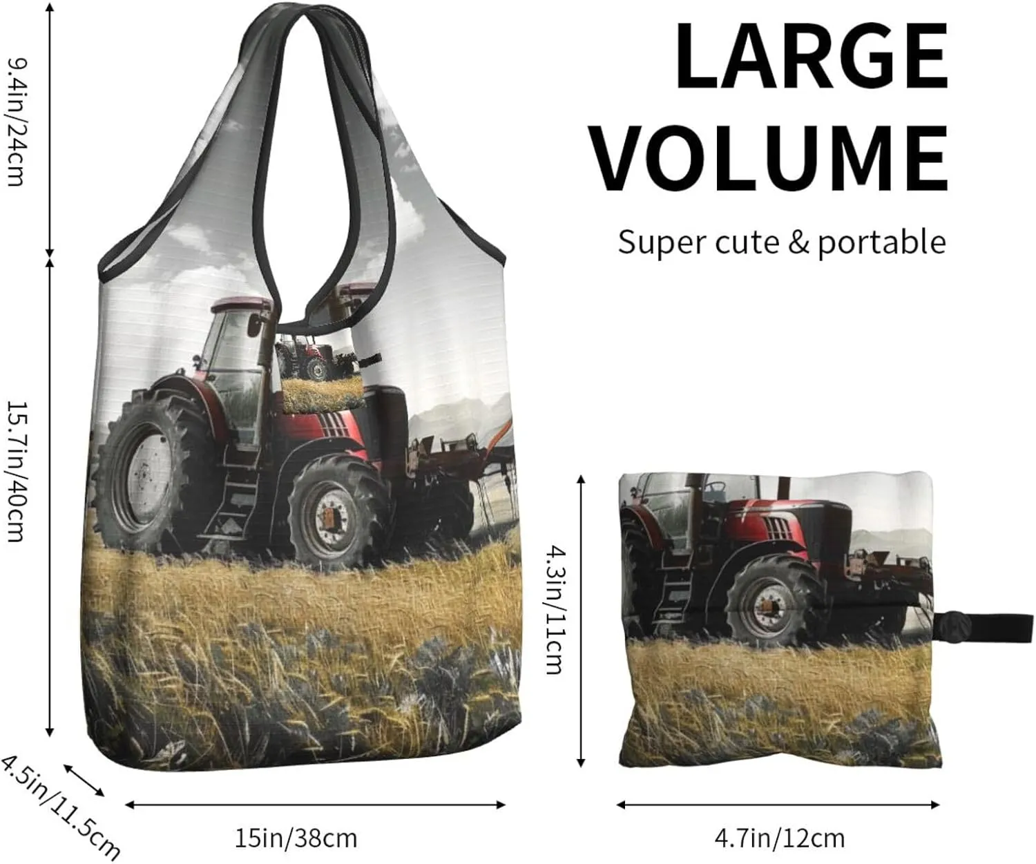 Tractor Agriculture Quiet Printed Portable Shopping Bag - Reusable Shopping Bag, Casual Shoulder Bag for Daily Use