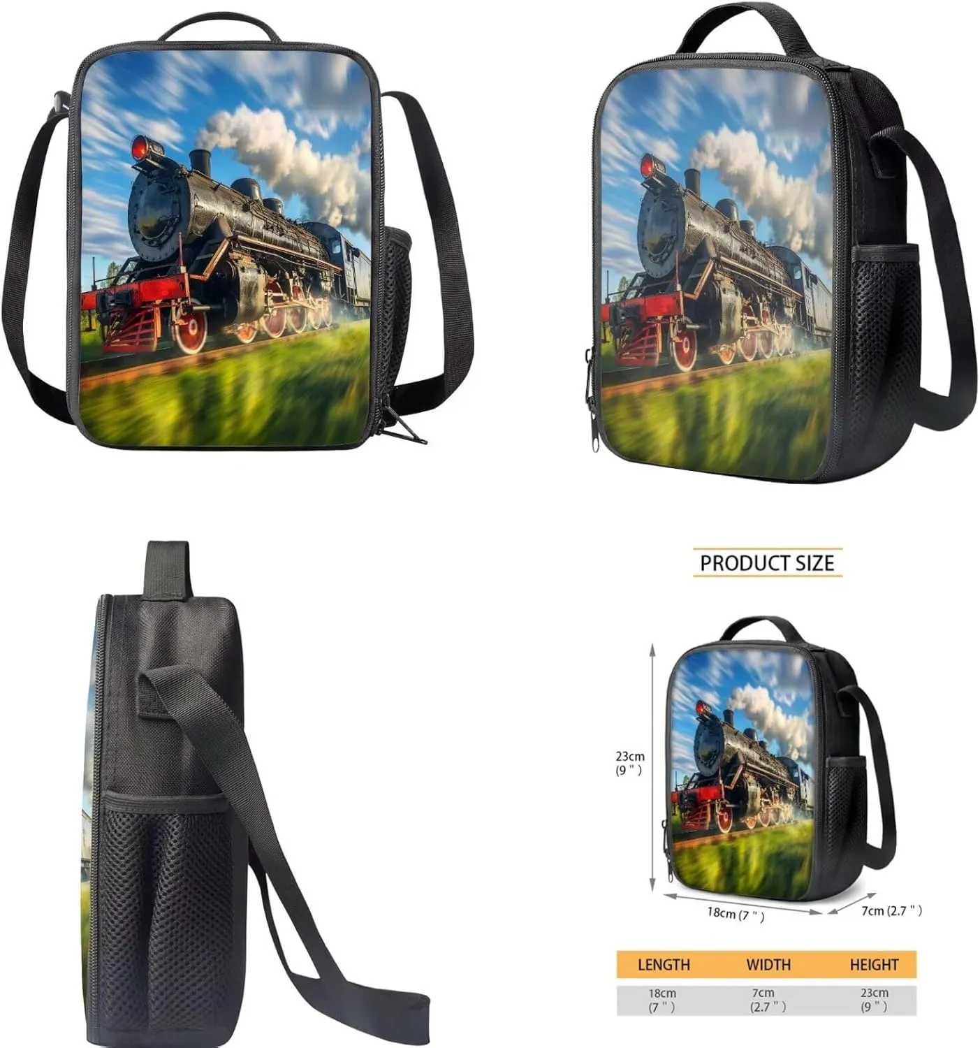 Train Backpack School Bag Set 3 Pieces Kids Boys Girls School Bookbag Satchel with Lunch Bag Pencil Case Pouch 3 Pcs Bookbag Daypack Back to School Backpack