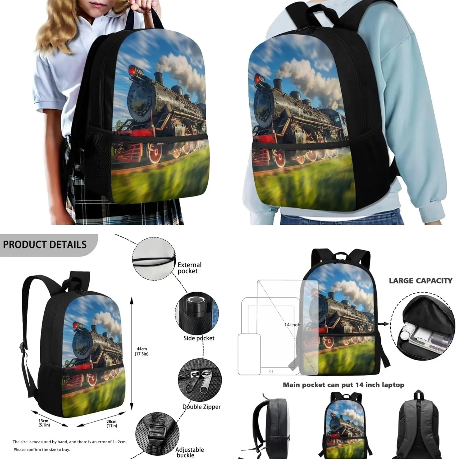 Train Backpack School Bag Set 3 Pieces Kids Boys Girls School Bookbag Satchel with Lunch Bag Pencil Case Pouch 3 Pcs Bookbag Daypack Back to School Backpack