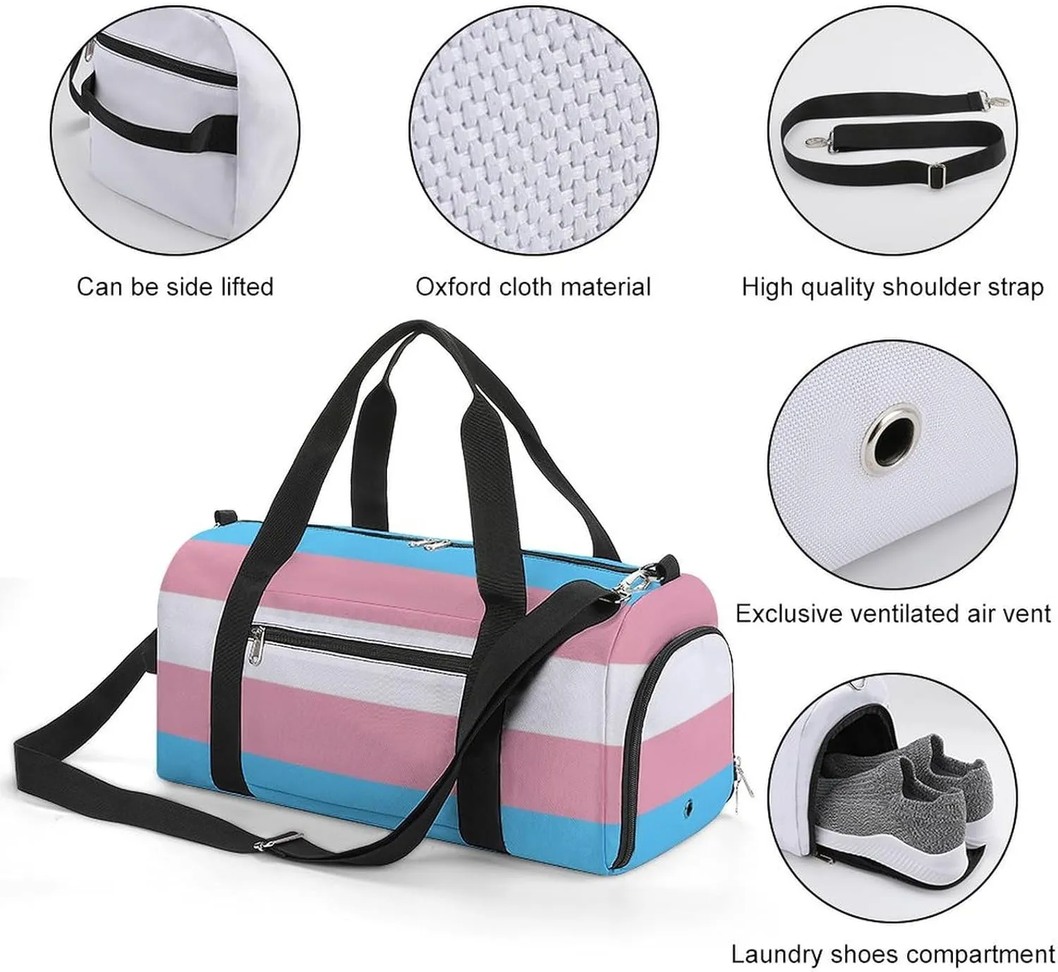 Transgender Pride Flag Gym Bag-Workout Organizer with Water Resistant Compartments for Gym Lovers, style-17-1