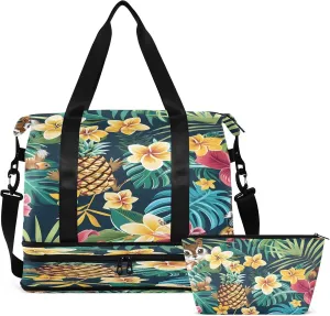 Travel Duffel Bag Cute Cartoon Squirrel and Pineapple Gym Duffel Bag for Men & Women with Shoe & Wet Compartment Shoulder Weekender Overnight Bag
