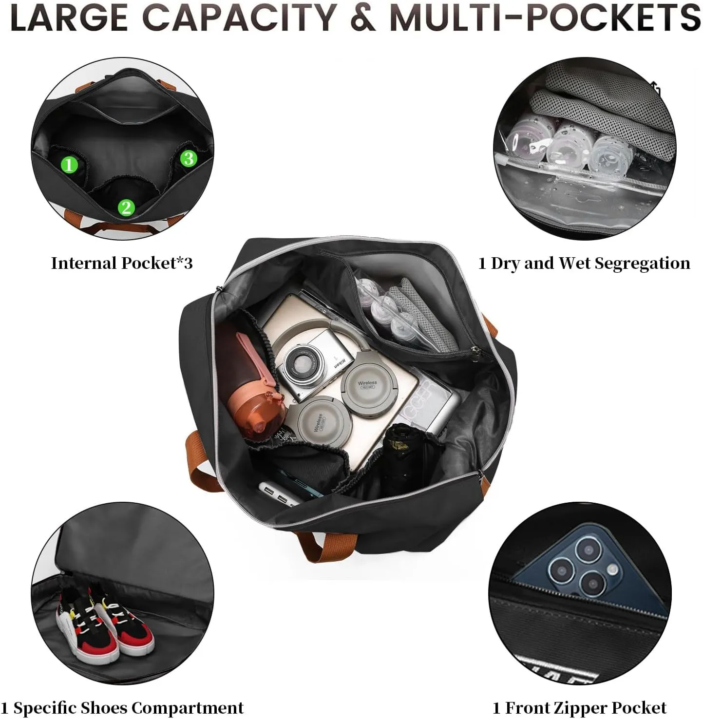 Travel Duffel Bag Sports Gym Swim Yoga Weekender Overnight Bags With Shoe Compartment for Women Men
