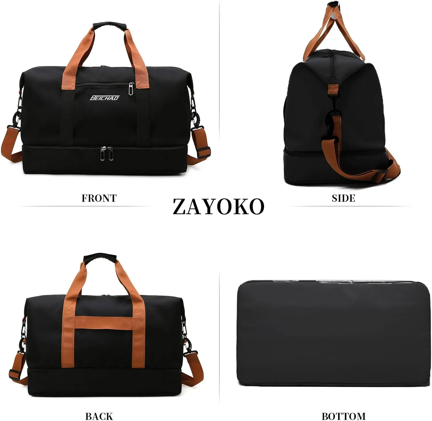 Travel Duffel Bag Sports Gym Swim Yoga Weekender Overnight Bags With Shoe Compartment for Women Men