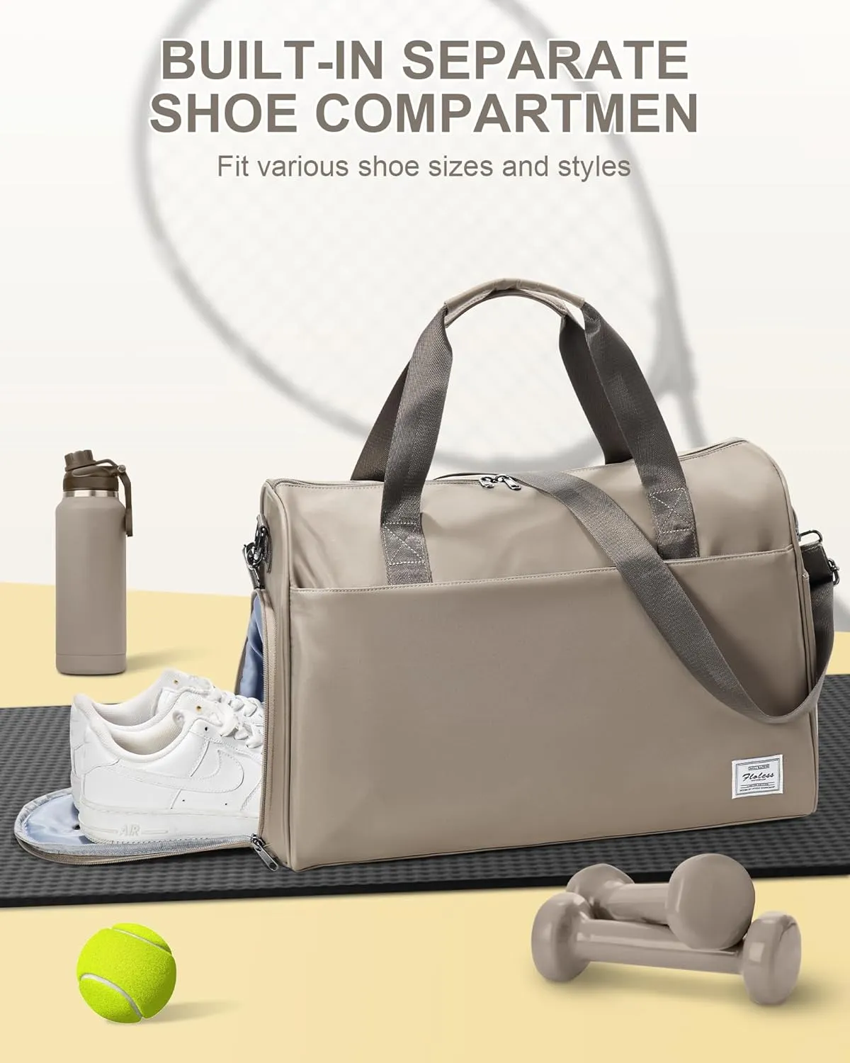 Travel Duffel Bags for Women Mens, Weekender Bag with Shoe Compartment Carry on Overnight Bag with Laptop Compartment Personal Item Travel Bag Gym Bag Hospital Bag Khaki
