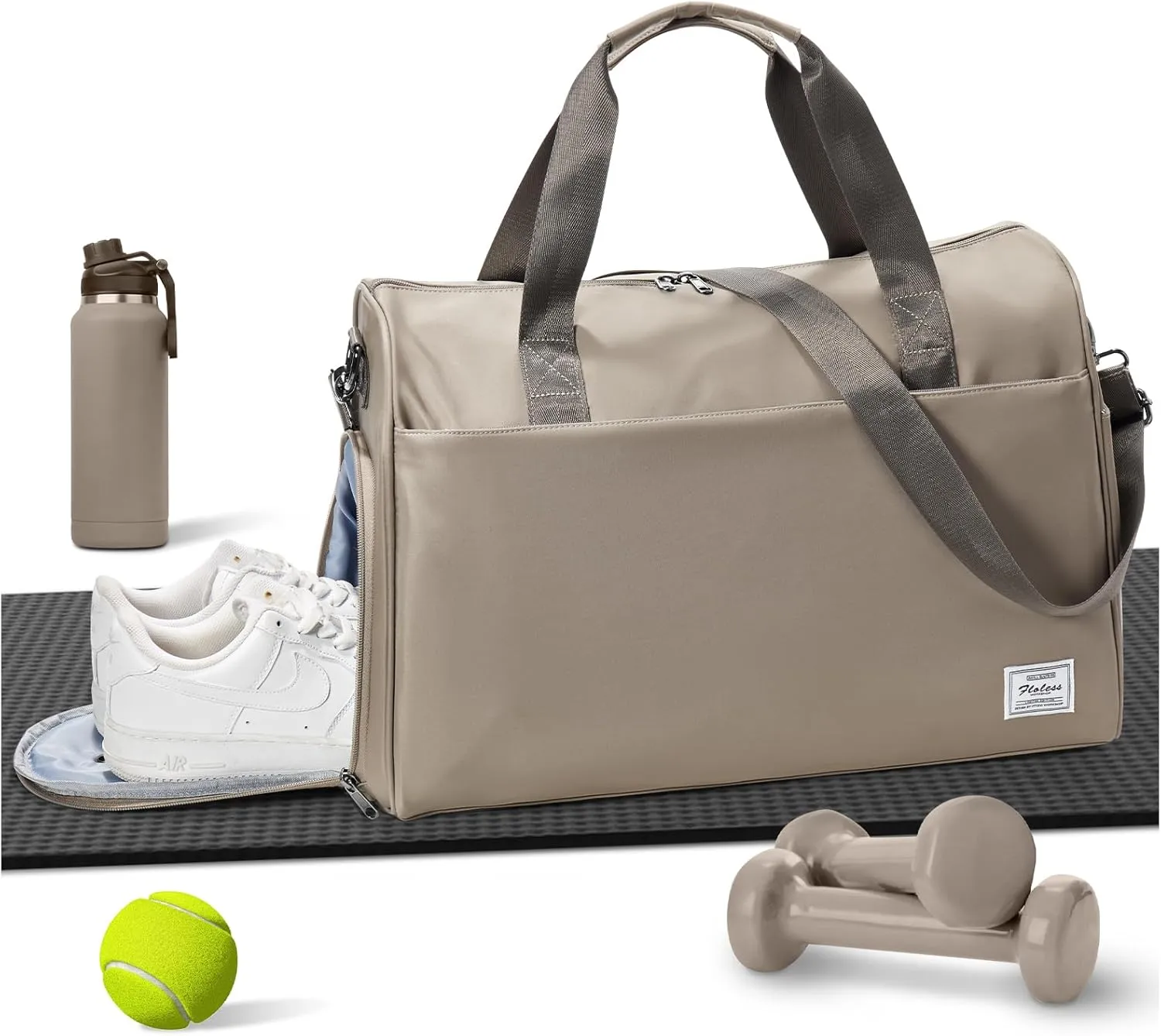 Travel Duffel Bags for Women Mens, Weekender Bag with Shoe Compartment Carry on Overnight Bag with Laptop Compartment Personal Item Travel Bag Gym Bag Hospital Bag Khaki