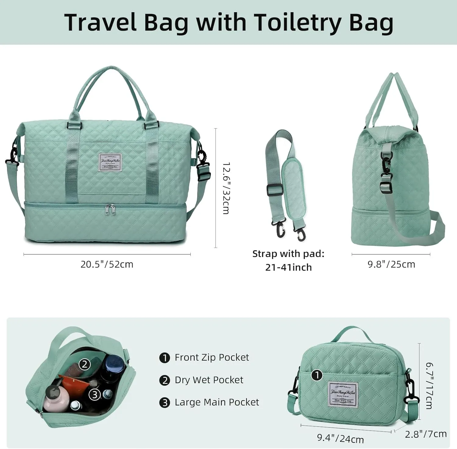 Travel Duffel Bags for Women Weekender Carry on Overnight Bag with Shoe Compartment Quilted Weekend Tote Bag Yoga Gym Duffle Bag for Airplane Hospital Bag for Women Labor Delivery Green