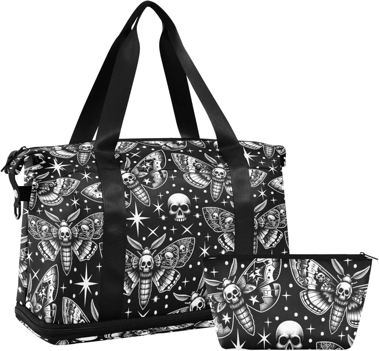 Travel Duffel Tote Bag Digital Skull Head Moth Sports Duffel Bag with Wet Pocket Weekender Overnight Bag for Women Men Gym Bag, Carry On Bag Hospital Bag for Labor and Delivery