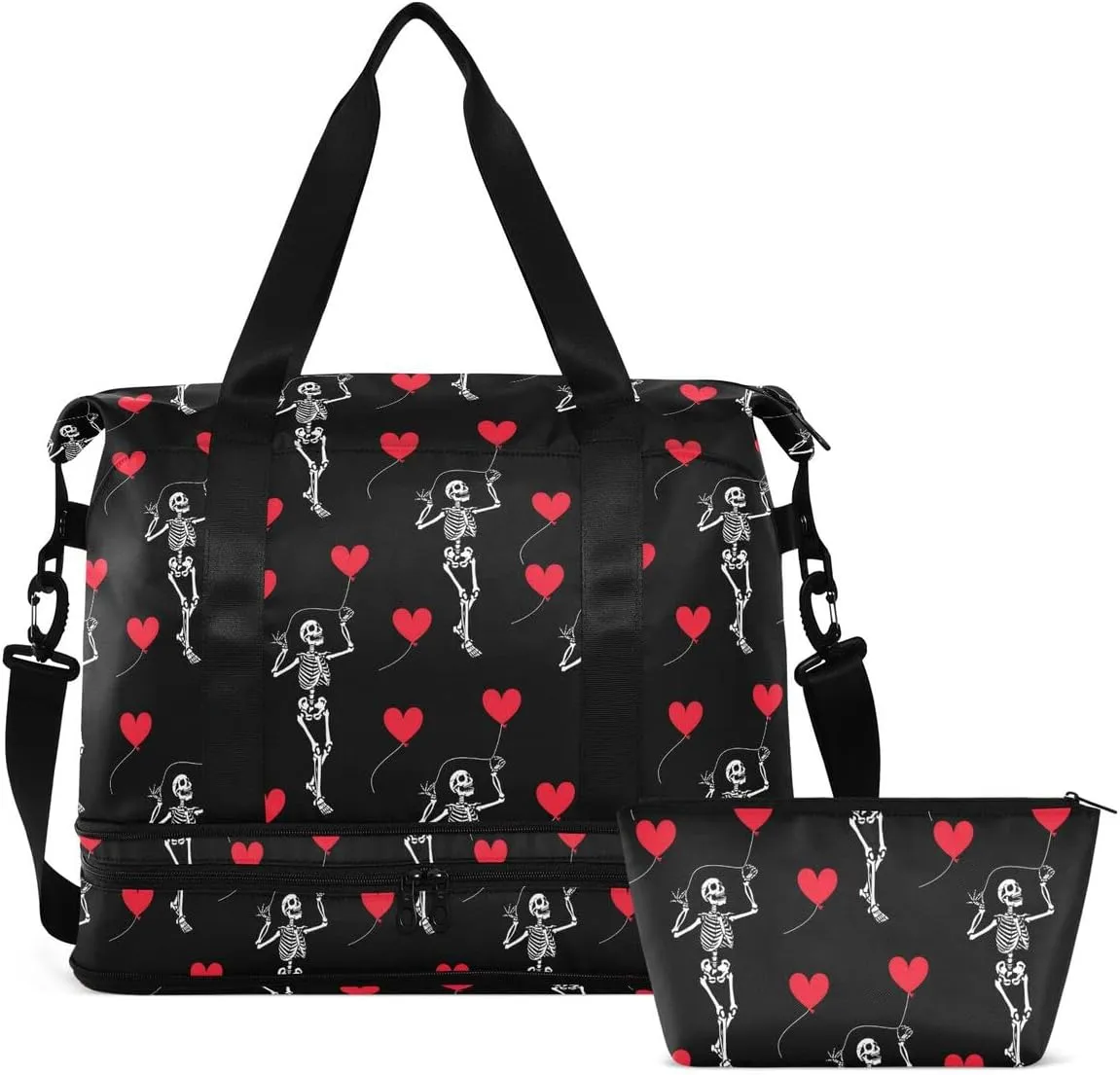 Travel Duffel Tote Bag Romantic Skull Gothic Sports Duffel Bag with Wet Pocket Weekender Overnight Bag for Women Men Gym Bag, Carry On Bag Hospital Bag for Labor and Delivery