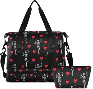 Travel Duffel Tote Bag Romantic Skull Gothic Sports Duffel Bag with Wet Pocket Weekender Overnight Bag for Women Men Gym Bag, Carry On Bag Hospital Bag for Labor and Delivery