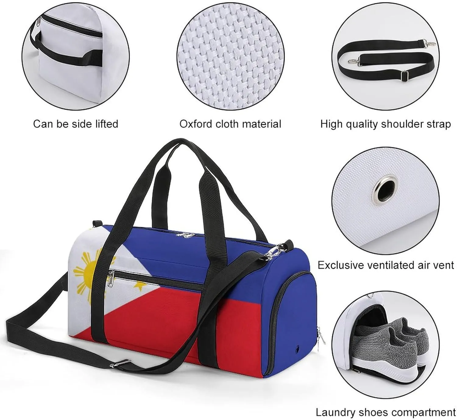 Travel Duffel with Philippines Flag for Men Women Shoe Compartment Sports Bag
