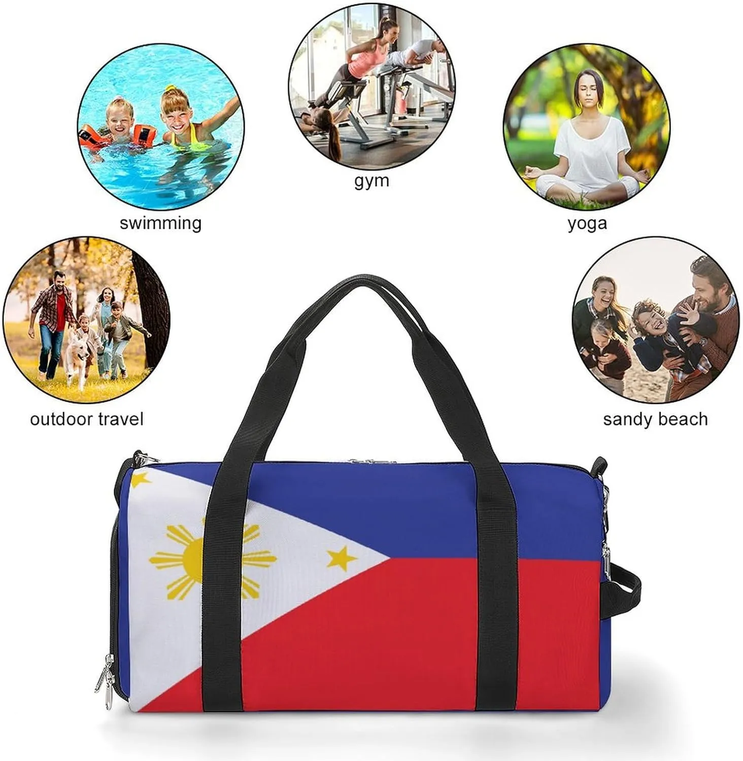 Travel Duffel with Philippines Flag for Men Women Shoe Compartment Sports Bag