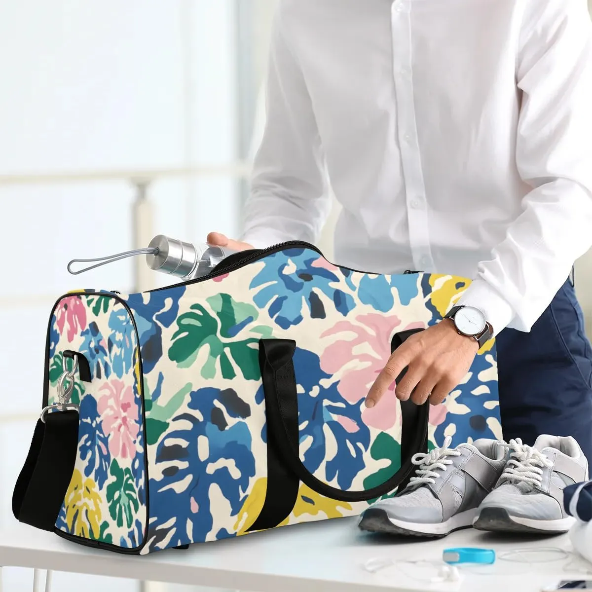 Travel Duffle Bag Abstract Palm Leaves Gym Bags for Men Women Travel Duffel Bags with Adjustable Shoulder Strap Carry On Weekender Bag