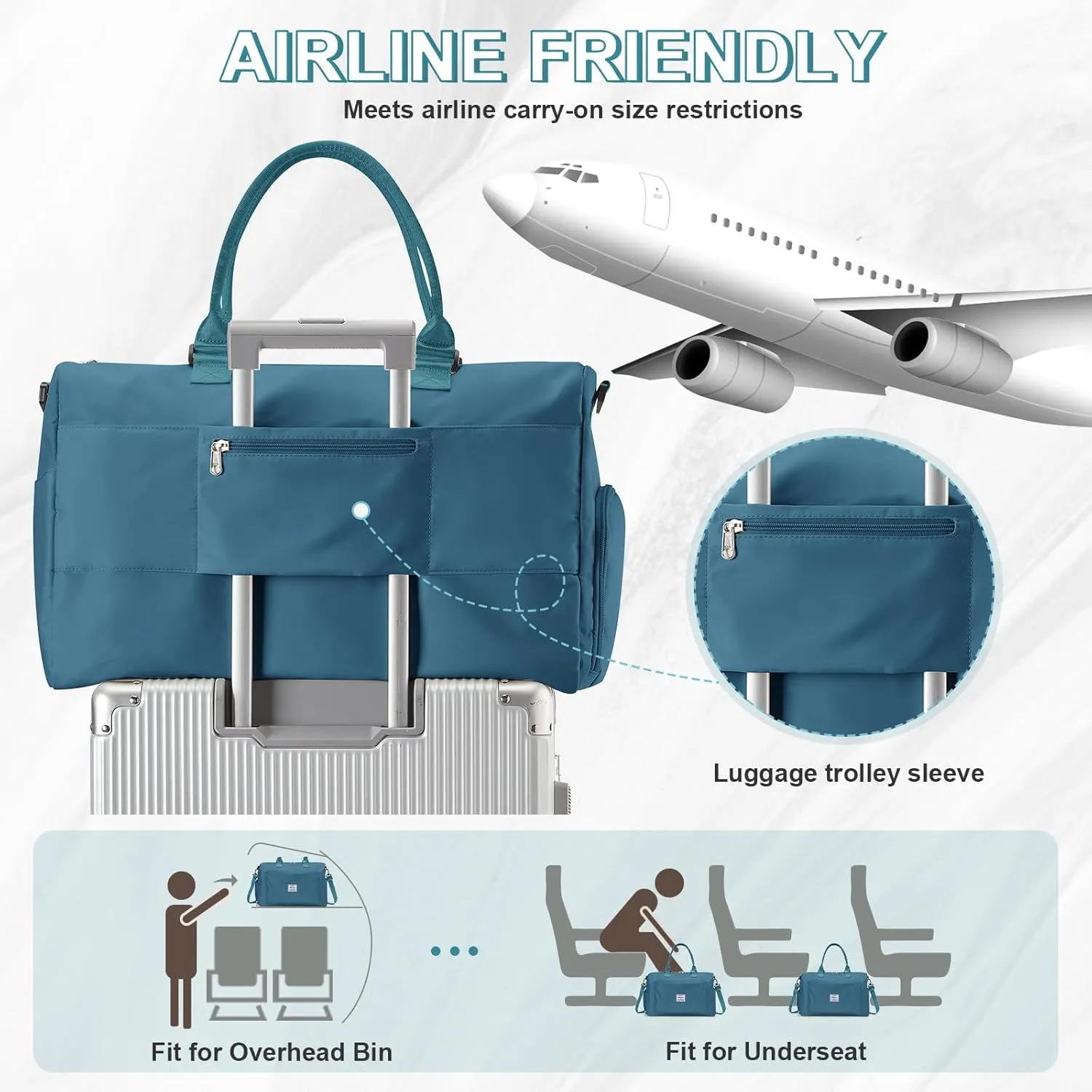 Travel Duffle Bag - Weekender with Shoes Compartment and Wet Pocket - Waterproof Overnight and Carry On Bag - Tote Hospital Holdall Luggage