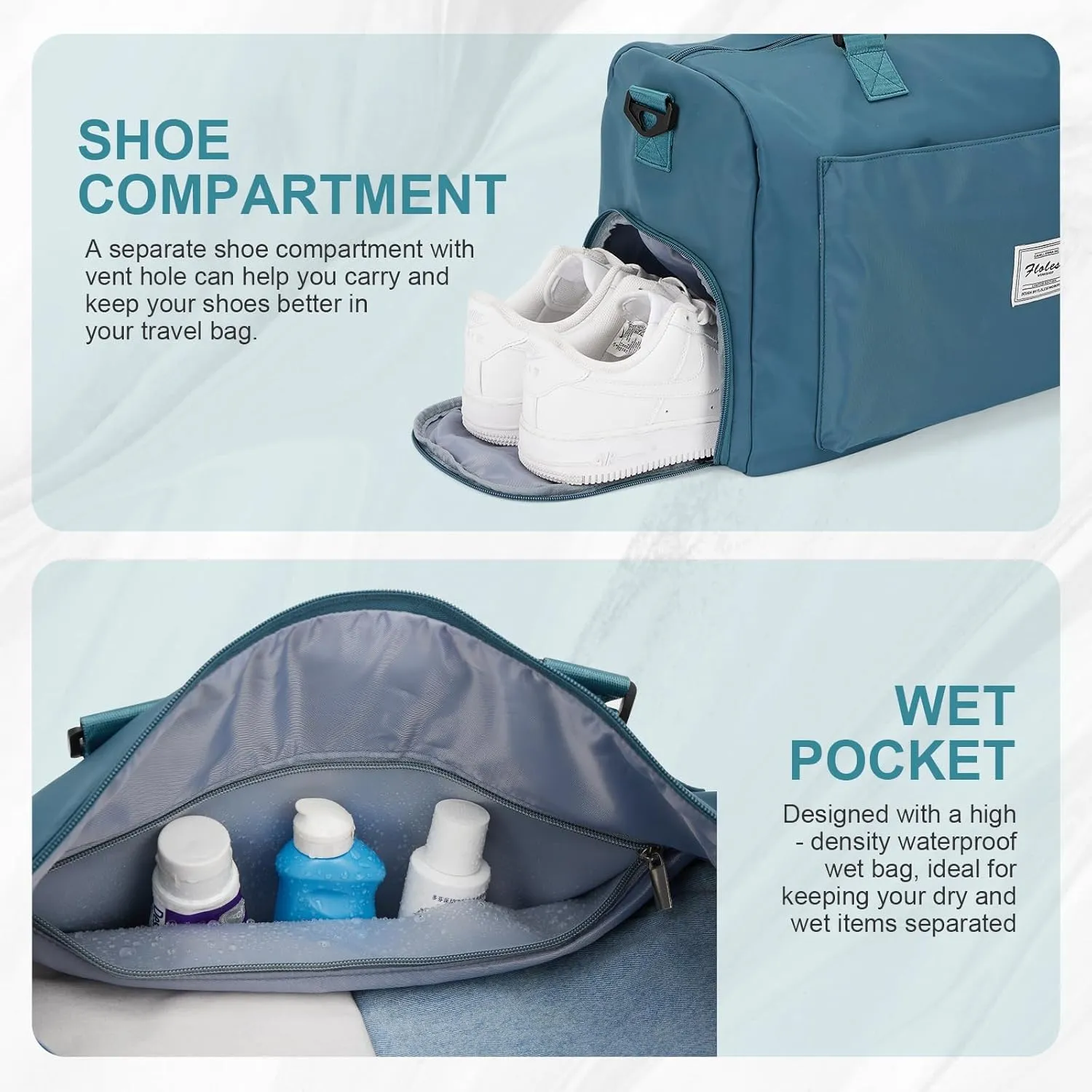 Travel Duffle Bag - Weekender with Shoes Compartment and Wet Pocket - Waterproof Overnight and Carry On Bag - Tote Hospital Holdall Luggage