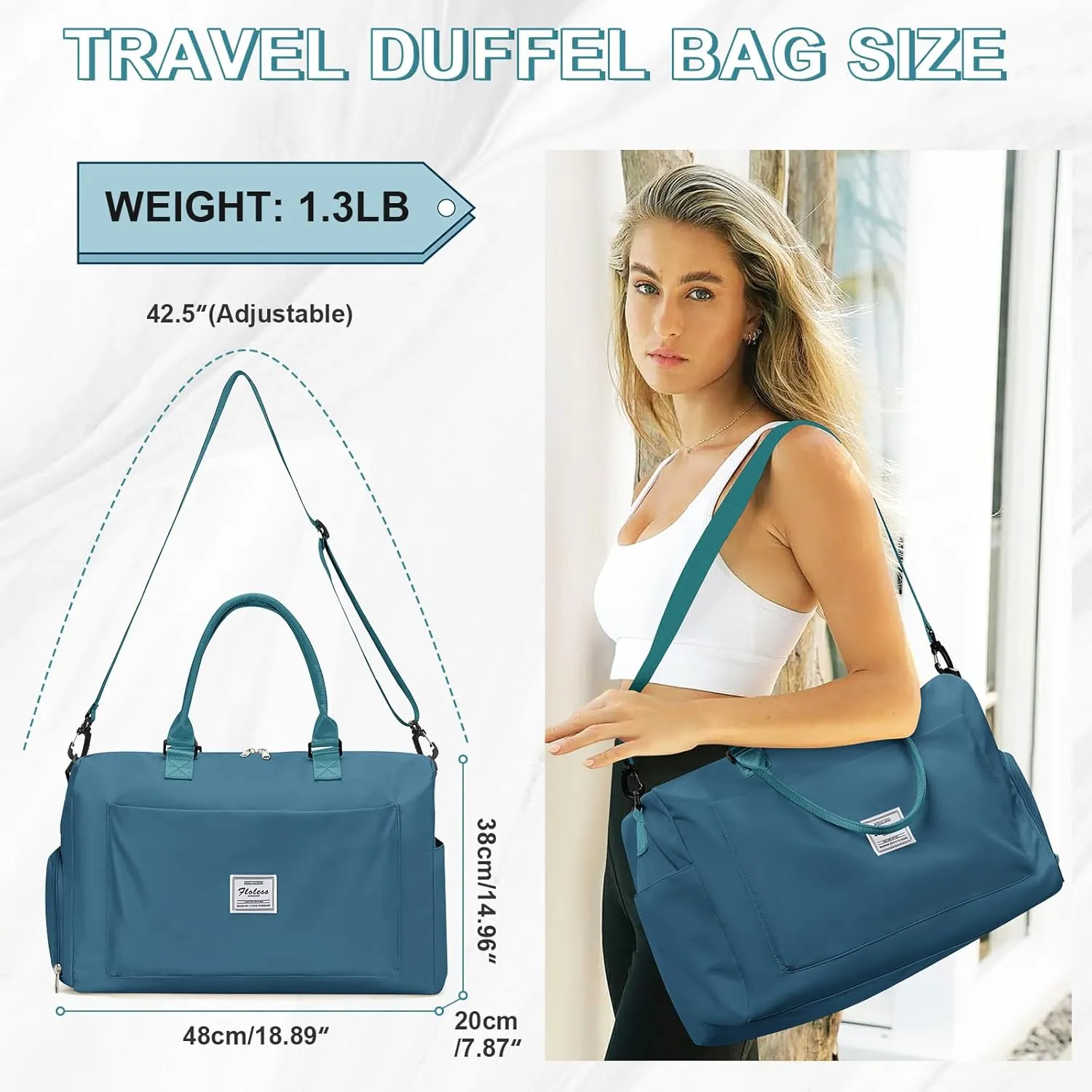 Travel Duffle Bag - Weekender with Shoes Compartment and Wet Pocket - Waterproof Overnight and Carry On Bag - Tote Hospital Holdall Luggage