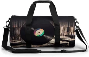 Travel Gym Duffle Bag, Vinyl Records Print Duffle Bags,womens Mens Gym Bag,gym Bags,gym Bag with Shoe Compartment, 17.7in/9in/9in