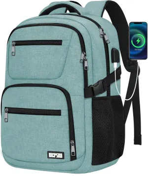 Travel Laptop Backpack for Men Women, School Backpack for Boys Girls Teens, 15.6 Inch Work Business Backpack with USB Charging Port, Water Resistant College Computer Bookbag Mochilas, Cyan