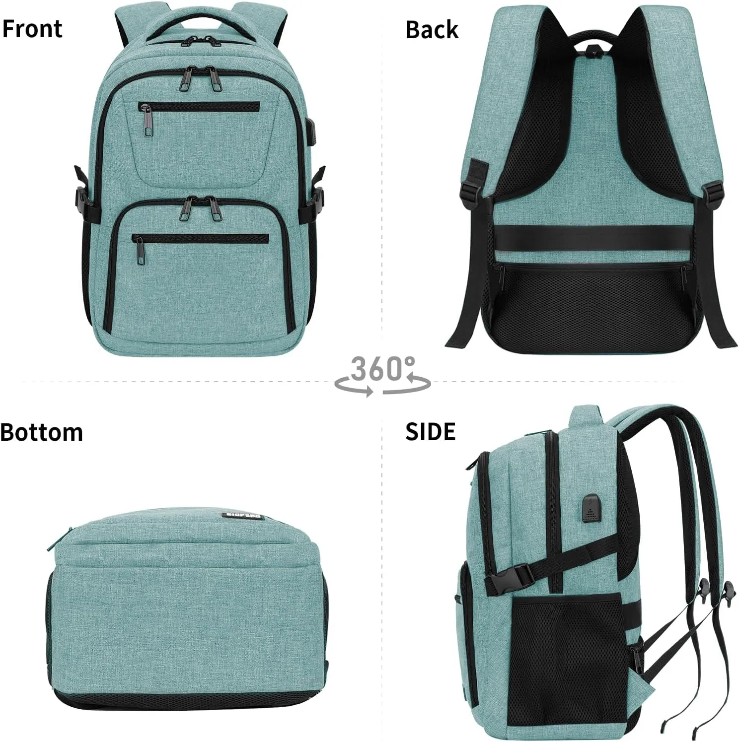 Travel Laptop Backpack for Men Women, School Backpack for Boys Girls Teens, 15.6 Inch Work Business Backpack with USB Charging Port, Water Resistant College Computer Bookbag Mochilas, Cyan